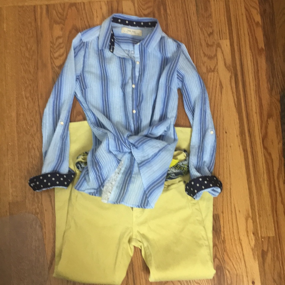 Anthro Isabella Sinclair striped blue& white shirt